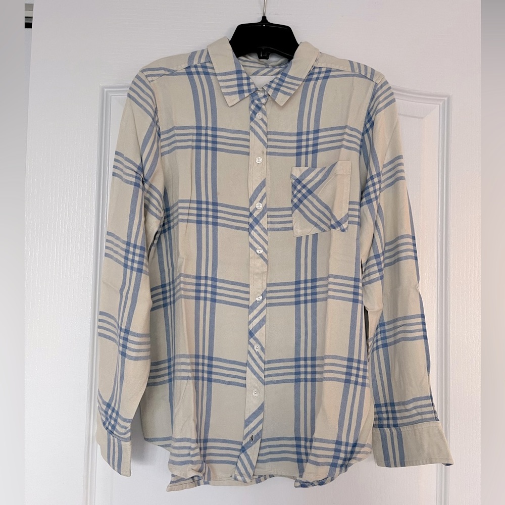 Copenhagen brand plaid check light flannel button-down
